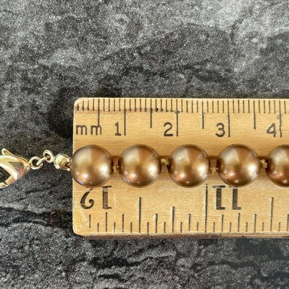 Monet Bronze Colored Faux Pearl Bead Necklace 16 to 18" w/ 8mm Beads Extender - Picture 5 of 9